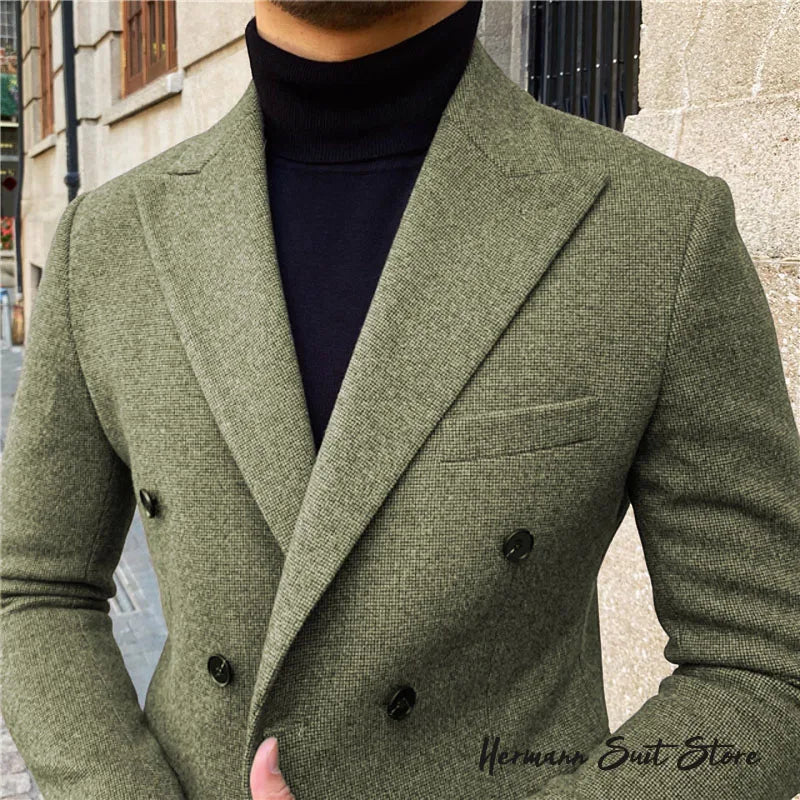 Wool Blend Men's 2 Piece Suit Set（Jacket+Pants) Double Breasted Lapel Suit Set Wedding  Prom Dinner Wrok Travel Dinner Banquet