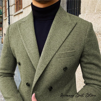 Wool Blend Men's 2 Piece Suit Set（Jacket+Pants) Double Breasted Lapel Suit Set Wedding  Prom Dinner Wrok Travel Dinner Banquet