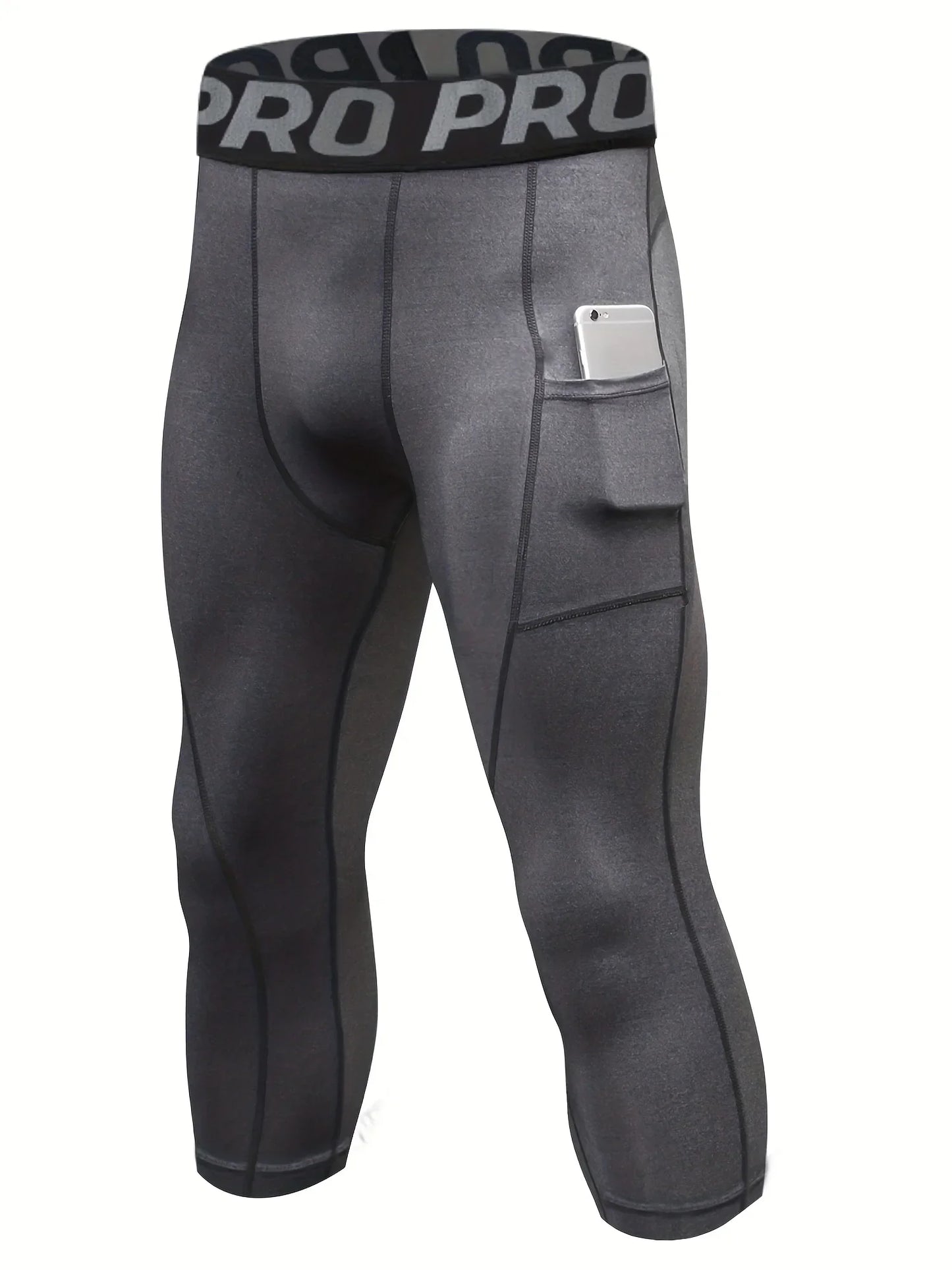 3/4 Compression Pants Men Quick Drying Gym Workout Leggings Basketball Running Athletic Sports Training Base Layer Bottoms