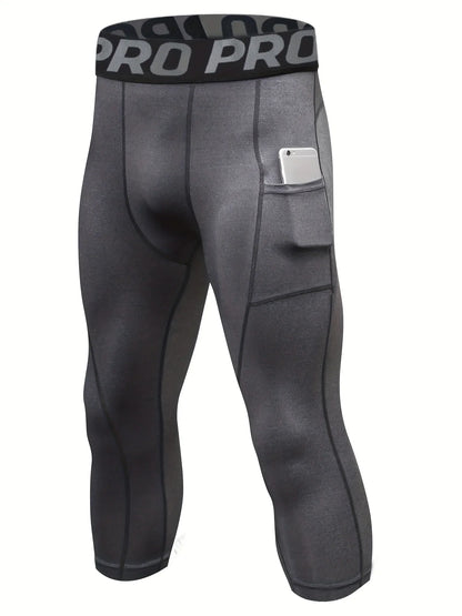 3/4 Compression Pants Men Quick Drying Gym Workout Leggings Basketball Running Athletic Sports Training Base Layer Bottoms