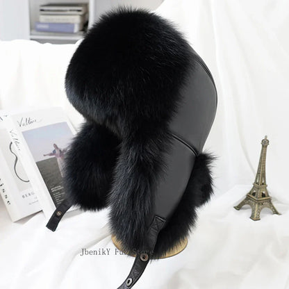 2025 Cap 100% Raccoon Dog Full Fur Fox Fur Hat Men's Fur Ear Protection Winter Thickened and Warm Russian Hat Men's Trend