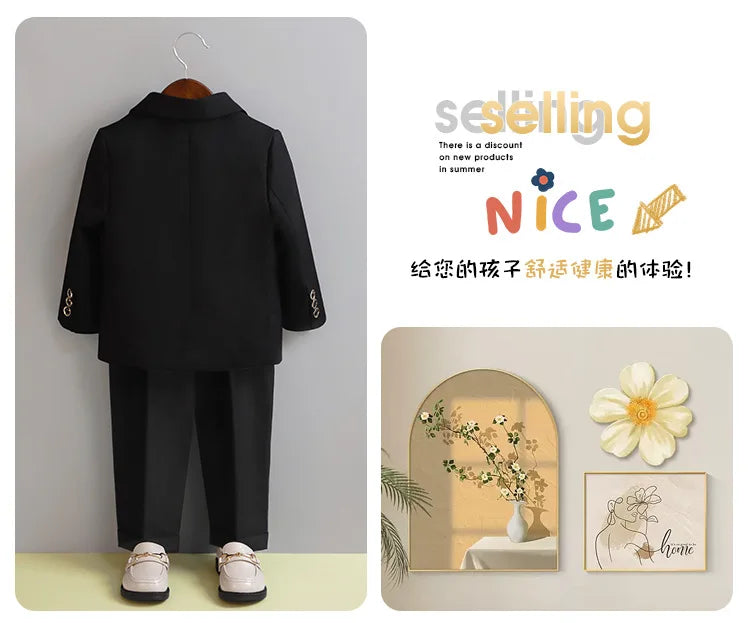 Children White Wedding Suit Boys Girls1 Year Birthday Dress Costume Kids Jacket Pants Bowtie Photograph Suit Flower Tuxedo Dress