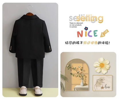 Children White Wedding Suit Boys Girls1 Year Birthday Dress Costume Kids Jacket Pants Bowtie Photograph Suit Flower Tuxedo Dress