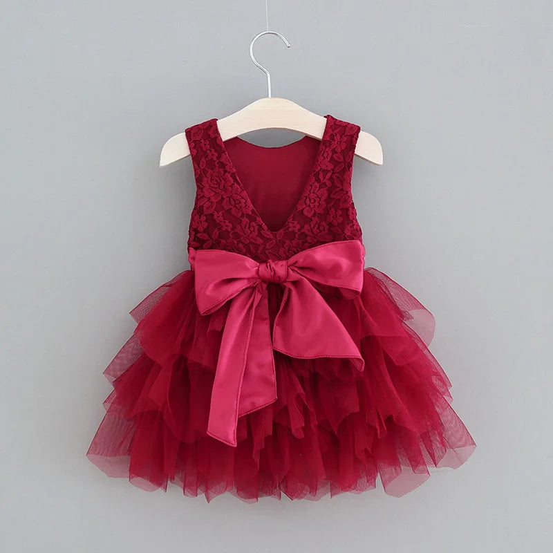 Summer Princess Dresses for Girl Lace Tulle Party Wedding Dress With Sash Baby Clothes 1-6Y E1953