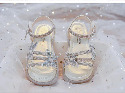 Kids Strappy Sandals for Girls 2025 New Summer Toddler Beach Shoes with Sparkly Sequins Soft Sole  Princess Girls Party Flats