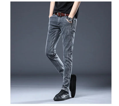 2026 New Gray Skinny Jeans Men's Slim Elastic Korean Fashion Vintage Casual Feet Male Clothing Denim Trousers 27-36