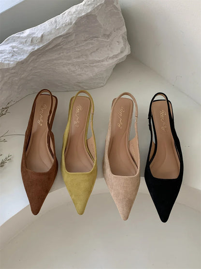 Women Sandals Pointed Toe Elegant Low-heel Shoes Summer Fashion Slingback Woman Mules Shoes Pumps Dress Shoes
