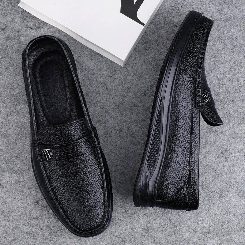 Genuine Leather Casual Shoes Men Handmade Slip on Platform Walking Shoes Outdoor Footwear Driving Loafers Breathable Sneakers