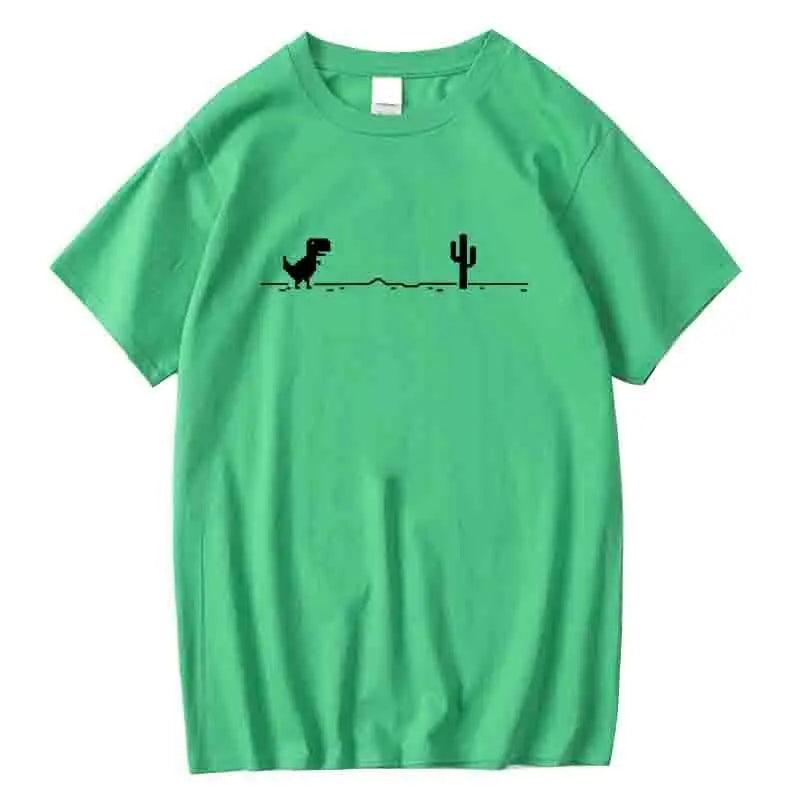 Camiseta Masculina de Alta Qualidade 100% Algodão com Estampa Divertida de Dinossauro Gola Careca Solta Verão Fresca Masculina Manga Curta Camiseta Masculina Top