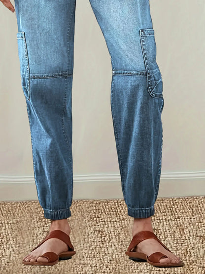 Women's stylish high waist blue denim loose fit jeans