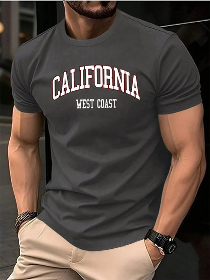100% pure cotton summer men's casual loose California letter printed sports breathable short sleeved round neck T-shirt