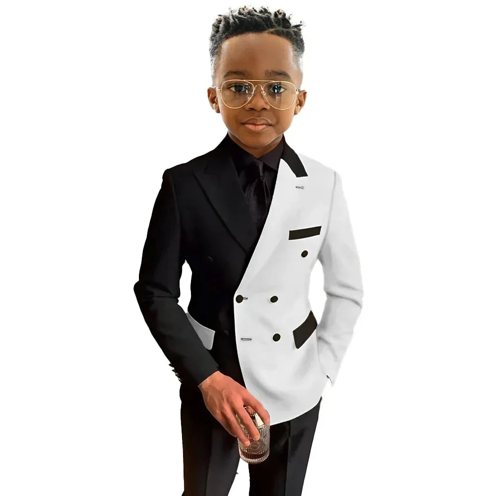Boys Suit Fashion Wedding Tuxedo 2-piece Set Peaked Lapel Jacket Double Breasted Blazer Pants for Party Prom Kid Outfits Set