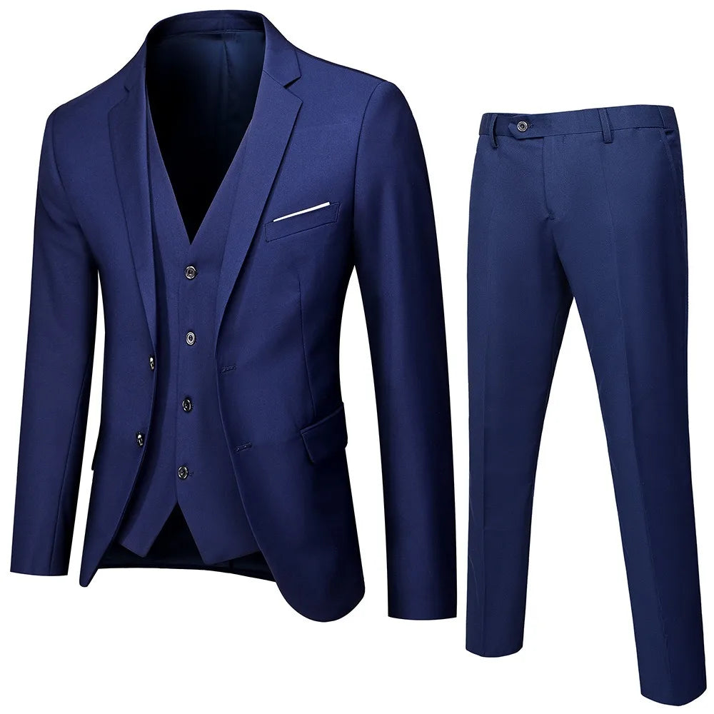 Men's 3 Piece Suit Notch Lapel Business Casual Wedding Groom Formal Wear Summer