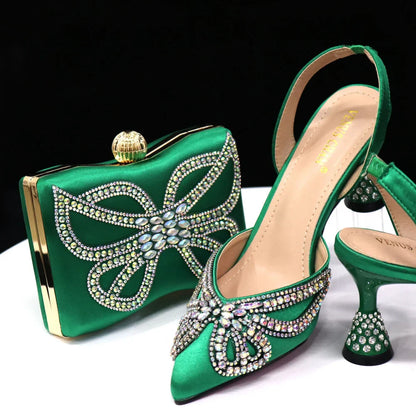 Yellow Classy Bowknot Pointed Toe Women's Shoes High Heel Elegant Sandals Shallow Mouth Shoes Bag Set Women