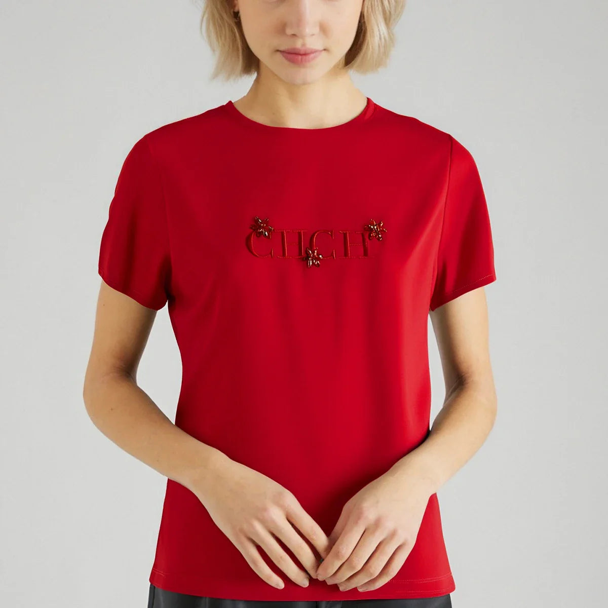 Women's T-shirt New Black Heavy duty Embroidered Round Neck Top Casual Comfortable Top