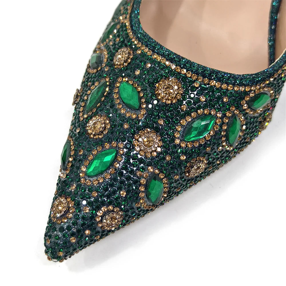 Elegant Nigerian Women's Blue Heels and Rhinestone Handbag Set - Italian Design for Weddings and Parties