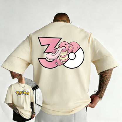 30th Anniversary Lickitung Printed T-shirt Summer Men's and Women's Trendy Large Loose Casual Y2K Short Sleeve Top
