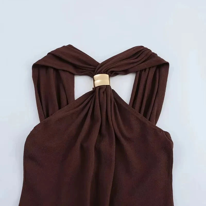 New Halter Tops Fashion Metal Decoration Crop Top Woman 2026 Sleeveless Hanging Collar Short Tops For Women Sexy Party Top