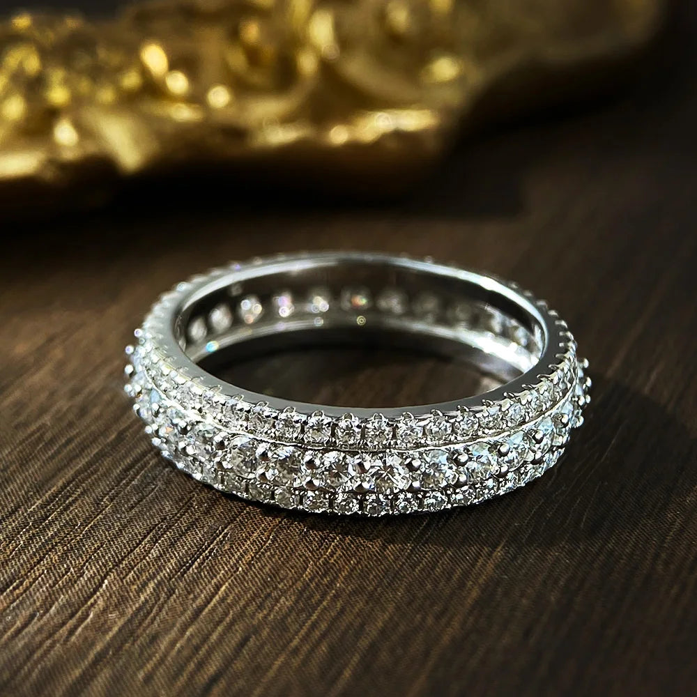 GRA Certified Moissanite Eternity Band Rings for Women s925 Sterling Silver Plated 18k White Gold Wedding Man‘s Rings