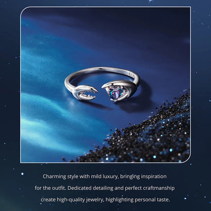 925 Sterling Silver Colorful 12 Zodiac Open Ring For Women , Rainbow Zircon Crystal Stackable Rings Girl Family Gift