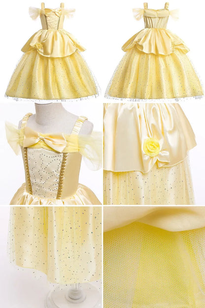 Fantasias de Aniversário para Meninas Vestido Infantil da Bela A Bela e a Fera Fantasia de Princesa Vestido de Bebê para o Natal e Halloween