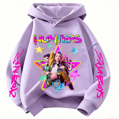 2026 KPop Demon Hunter Cartoon Girls Boy Hooded Sweatshirt Warm Children's Korean Wave Fashion Casual Tops Casual Girls Clothing