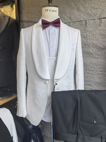 Male Groom Wedding Blazers Retro carving figure Party Dress Tuxedo Prom Suit Fashion Slim Fit (jacket+Vest+Pants）