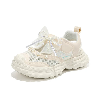 Summer Children School Running Sandals Sweet Breathable Girls Mesh Sports Sandals Non-slip Fashion Kids Princess Cut-outs Shoes