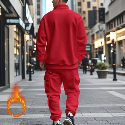 2024 autumn and winter men's casual velvet warm zipper sports trousers set