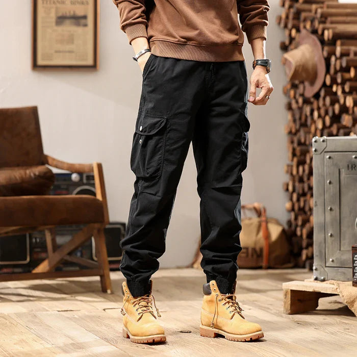 Brand Clothing 2026 Spring Summer Men's Baggy Cargo Pants Multi-Pocket Work Joggers Casual Cotton Tapered Trousers Long Pants