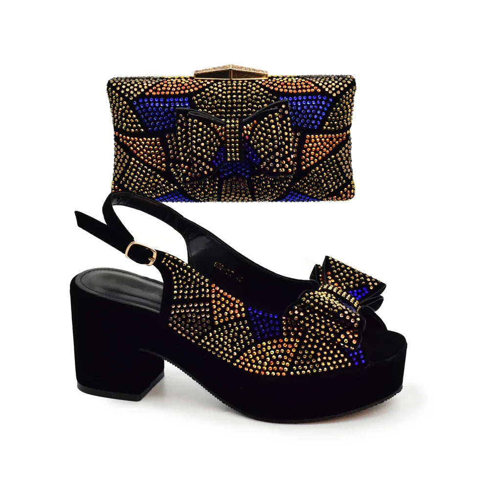 Lastest Italian Design Fashion Style Ladies Shoe with Matching Bag Set 2024 Nigerian Shoes and Bag Set Wedding Shoes Bride