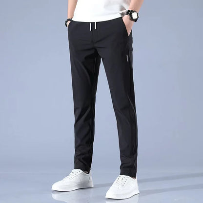 Ice Silk Men's Pants 2026 Summer New Black Gray Thin Business Casual Pants Outdoor Elastic Breathable Straight Leg Sweatpants