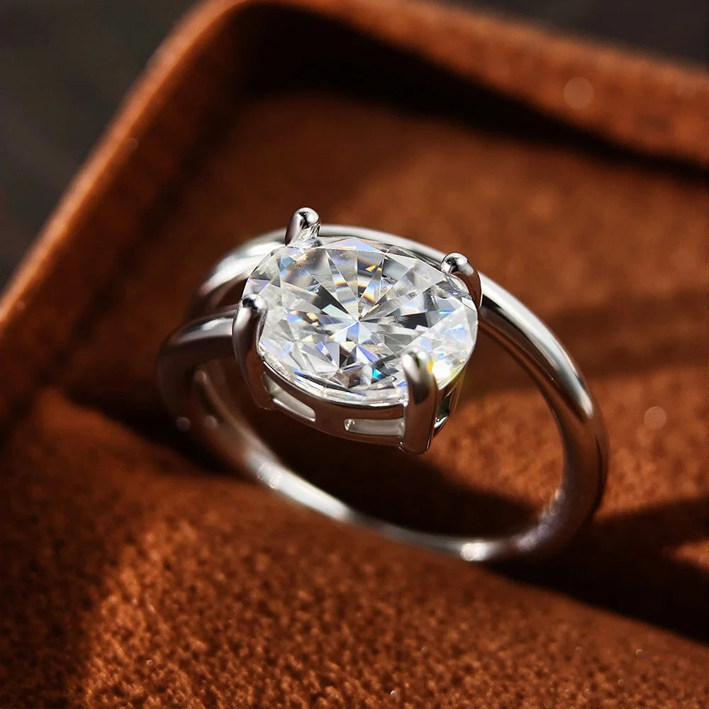 2ct Oval Cut Moissanite Rings for Women GRA Certified S925 Sterling Sliver Plated 18k White Gold Stackable Dainty Ring