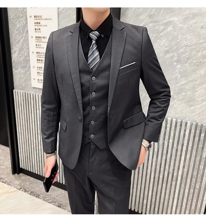 Men's High-Quality 3-Piece Business Casual Wedding Suit Vest Trousers Set Handsome Fashion Banquet Clothing S-6XL