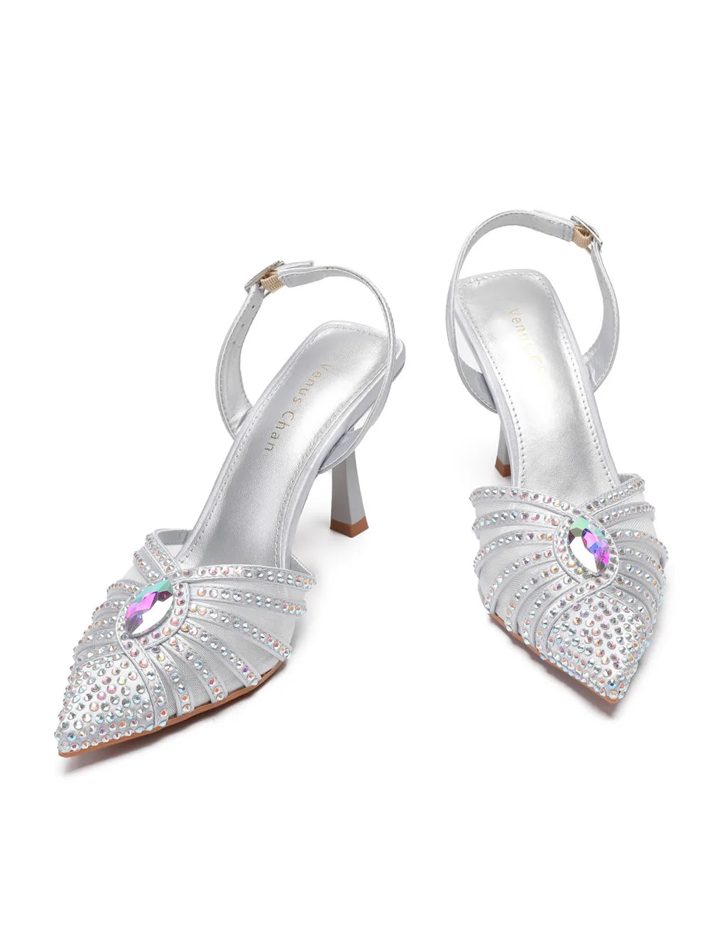 Elegant Fruit Green Women's Heels and Rhinestone Handbag Set - Italian Design for Weddings and Parties