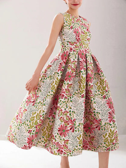 Summer Elegant Jacquard Women Long Maxi Luxury Dress Floral Fashion Party Robe Femme Vintage Vestido Evening Clothing
