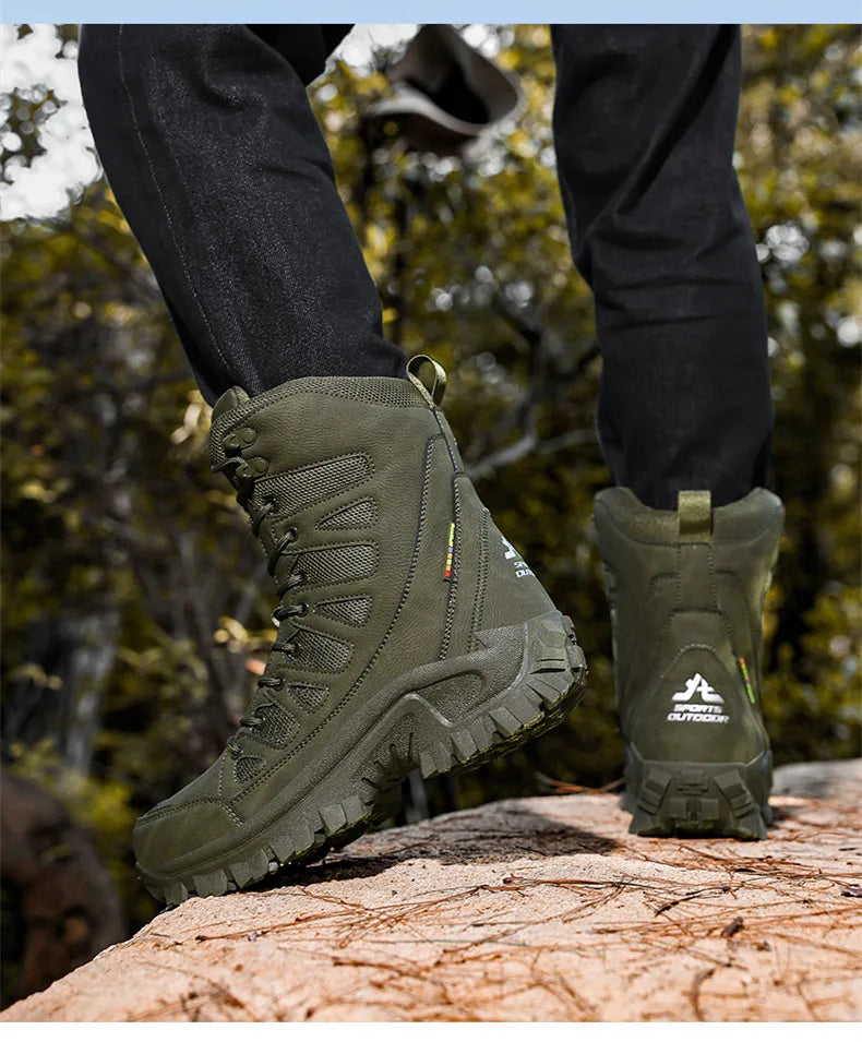 High-Top Leather Men's Boots Breathable Desert Combat Boots Outdoor Non-slip Hiking Boots Men Motorcycle Boots Work Ankle Boots