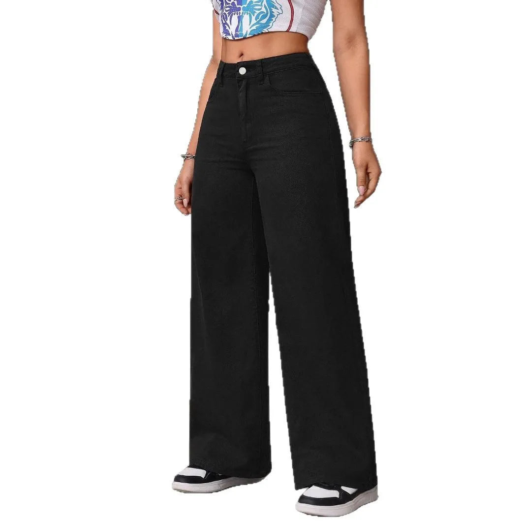 Jeans Wide Leg Pants Women Streetwear High Waist Washed Distressed Floor Length Straight Trousers Vintage 2025 Basics Denims