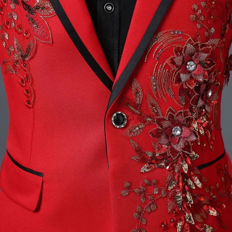 Stylish Stage Performance Men's Singer Nightclub Barbecue Suit Floral Embroidery Three-dimensional Double-sided Jacket