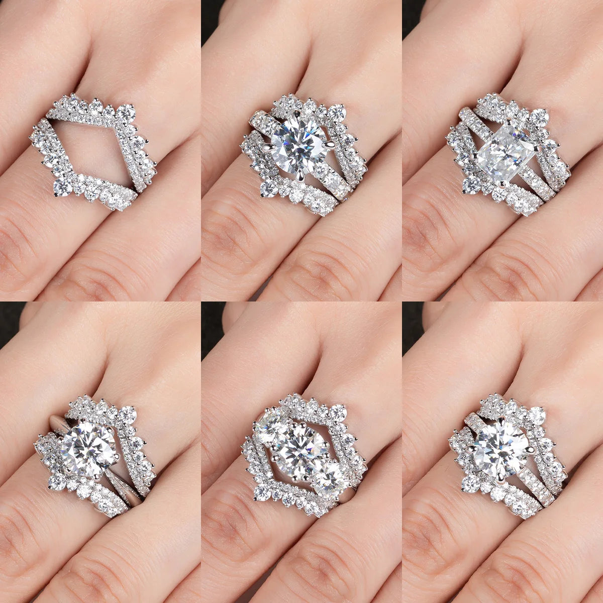 3mm D Color Moissanite Heart Shape Wedding Bands 18k Gold Plated 925 Sterling Silver Bridal Ring Set For Girls Jewelry