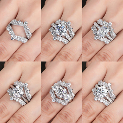 3mm D Color Moissanite Heart Shape Wedding Bands 18k Gold Plated 925 Sterling Silver Bridal Ring Set For Girls Jewelry