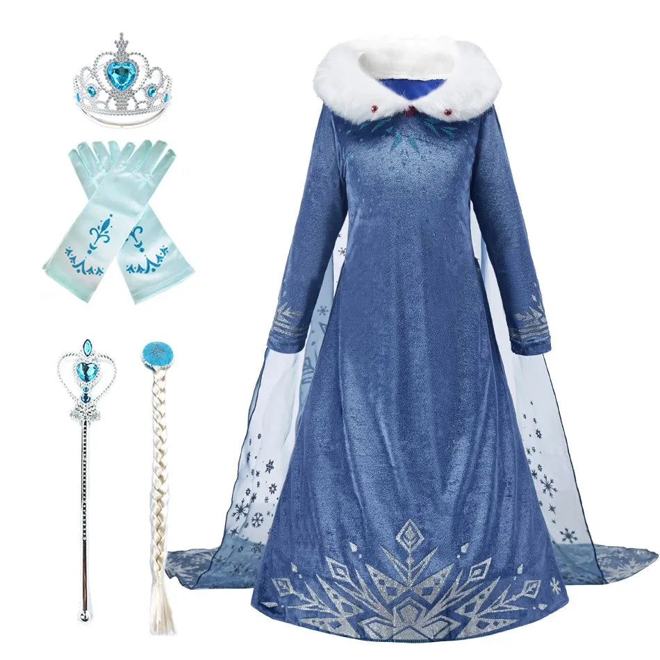 Children Snow Queen Princess Dress Winter Girl Elsa Costume Carnival Birthday Holiday Party Dress Kids New Outfit Clothes 2025