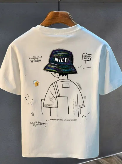 2026 New Short-sleeved T-shirt for Men, Pure Cotton Summer Loose, Simple and Fashionable Printed Top
