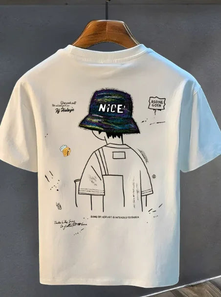 2026 New Short-sleeved T-shirt for Men, Pure Cotton Summer Loose, Simple and Fashionable Printed Top