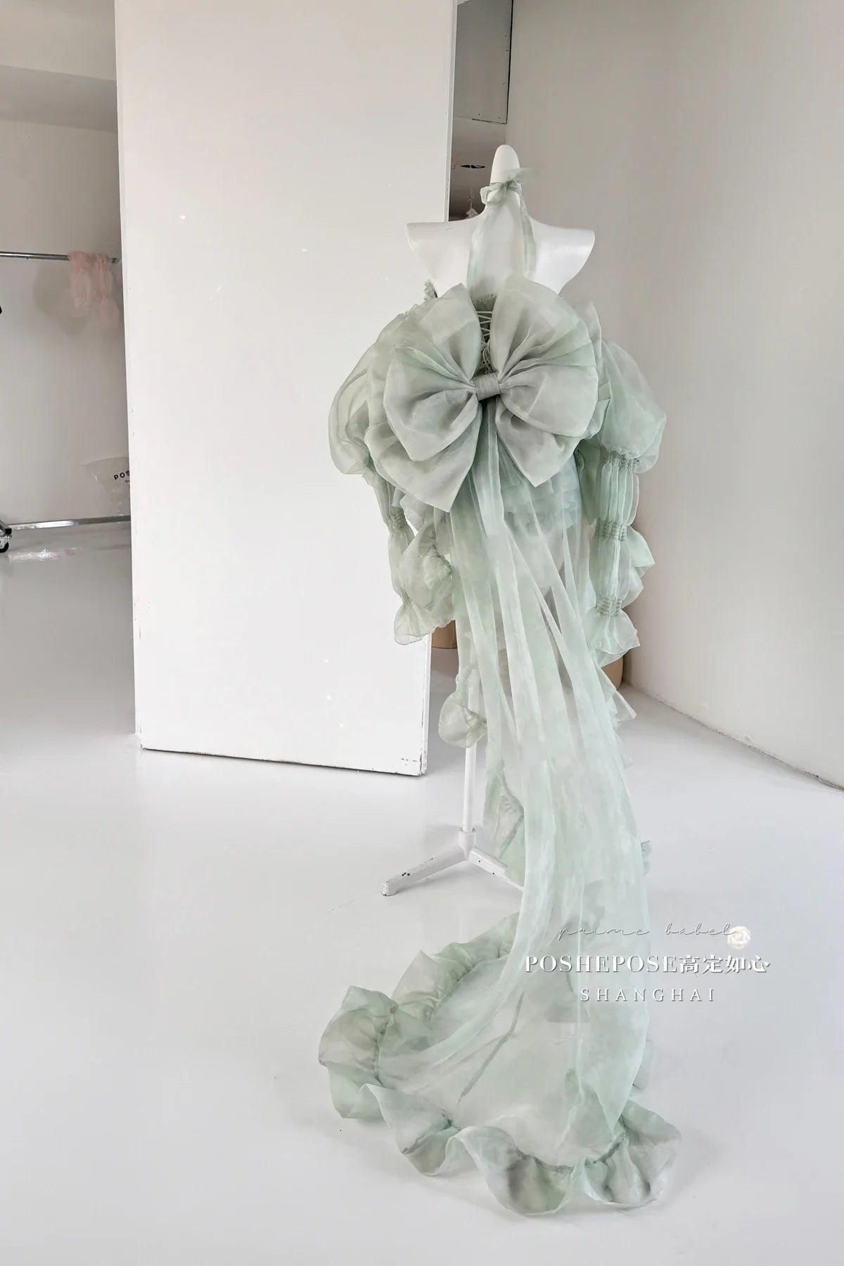 High Street Women's Mint Green Strapless Bowknot Sweet Fairy Organza Dress 2024 New Elegant Big Bow Trailing Party Wedding Dress