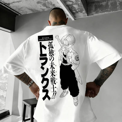 Oversized T-shirt High Quality 100% Cotton Kid Goku with Power Pole Line Art Print UnisexCasual Y2K