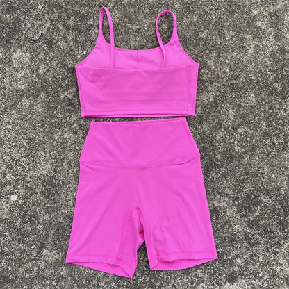 Yoga Clothes Set 2 Piece Gym Sports Shorts Set Women Sexy Back Bra Top High Waist Shorts Fitness Suit Running Workout Tracksuit