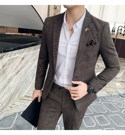 Suit Blazer+Pants Men Fashion Hosts British Style Work Business Wedding Casual Art Style Elegant Gentleman Cotton and Linen Suit