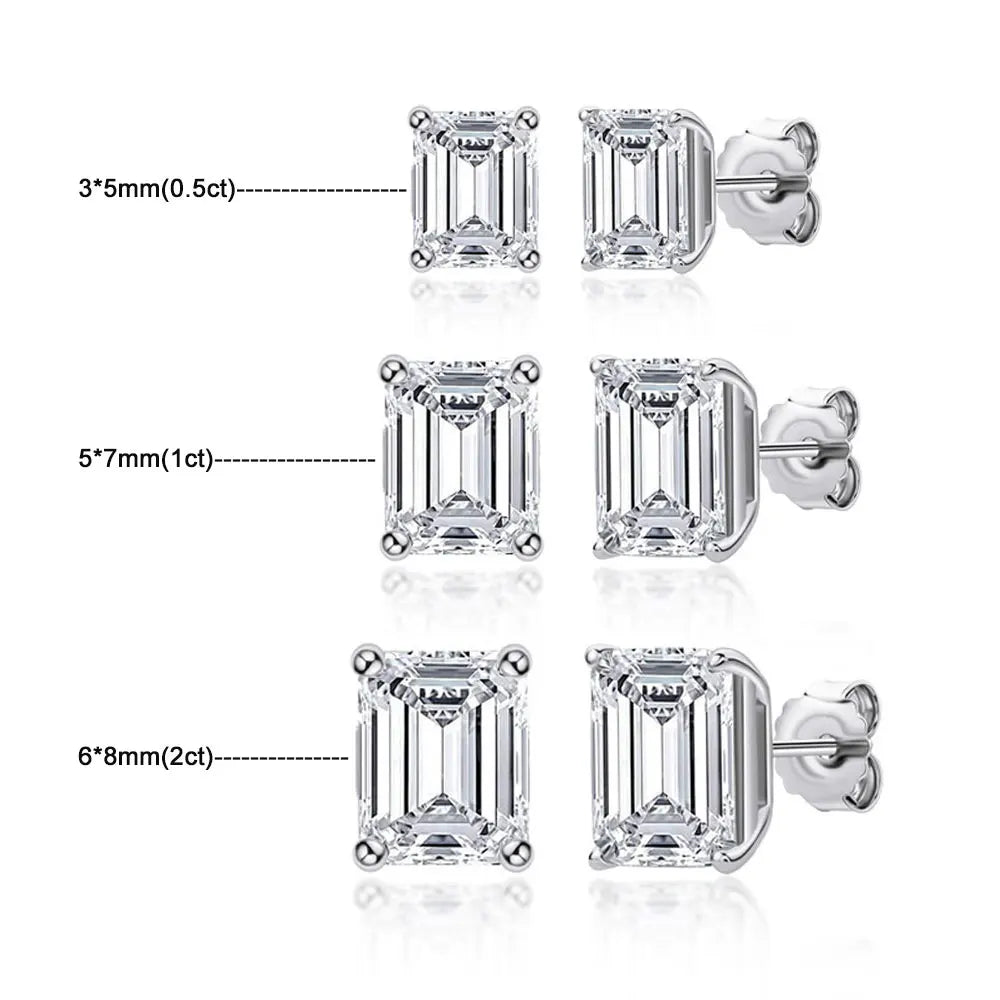 D VVS1 Emerald Cut Moissanite Earring s925 Sterling Sliver Plated with 18k White Gold Earrings for Women Fine Jewelry