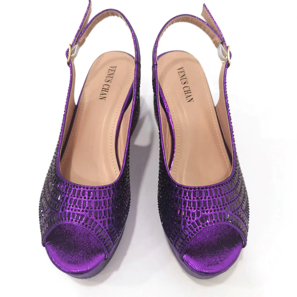 Wedding Shoes for Women Bride Platform Heels Italian Full Drill Design Elegant Shoes and Bags Matching Set